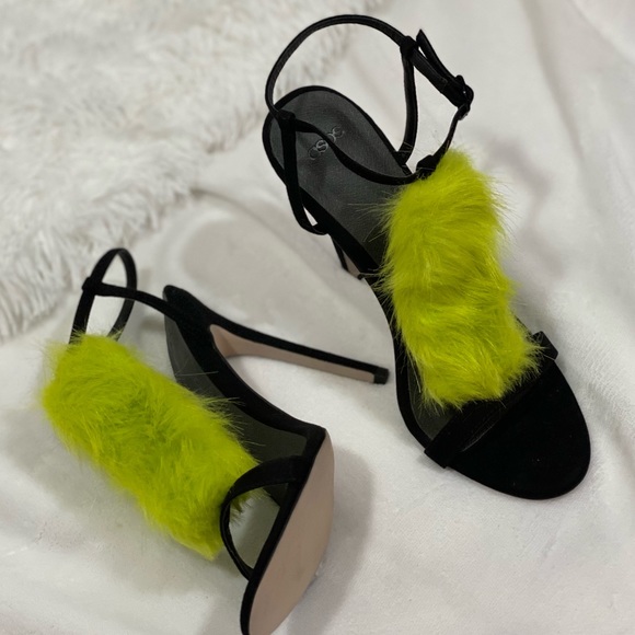ASOS Hot spell Neón green faux fur stiletto heels size 6 - Picture 6 of 10